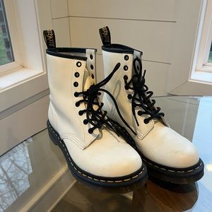 dr. martens white leather lace up boots